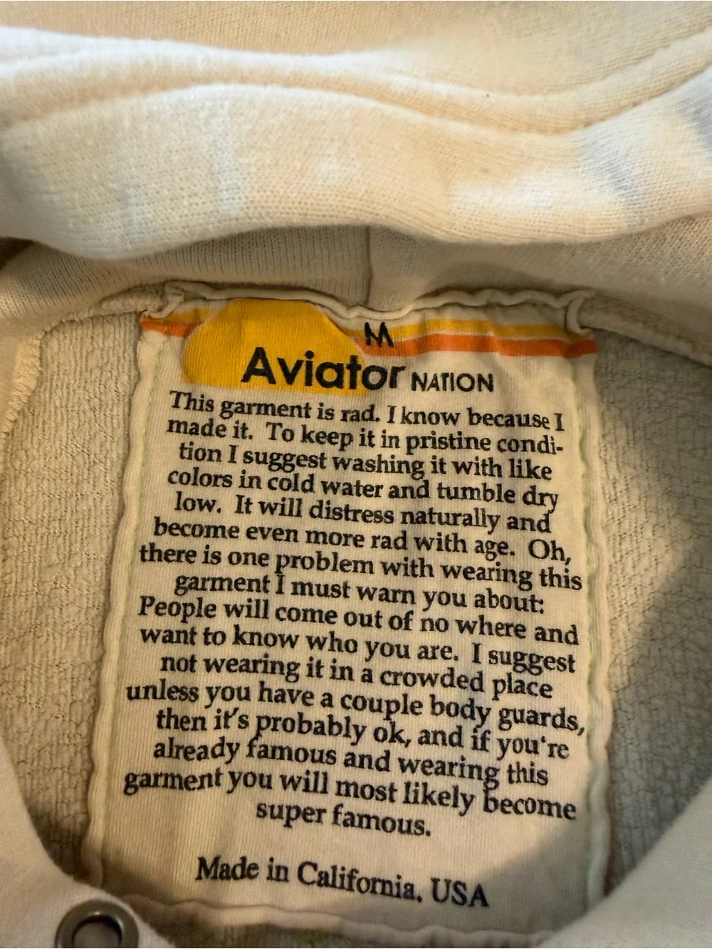 Aviator Nation Cream Hoodie with Rainbow Surf Circle Logo